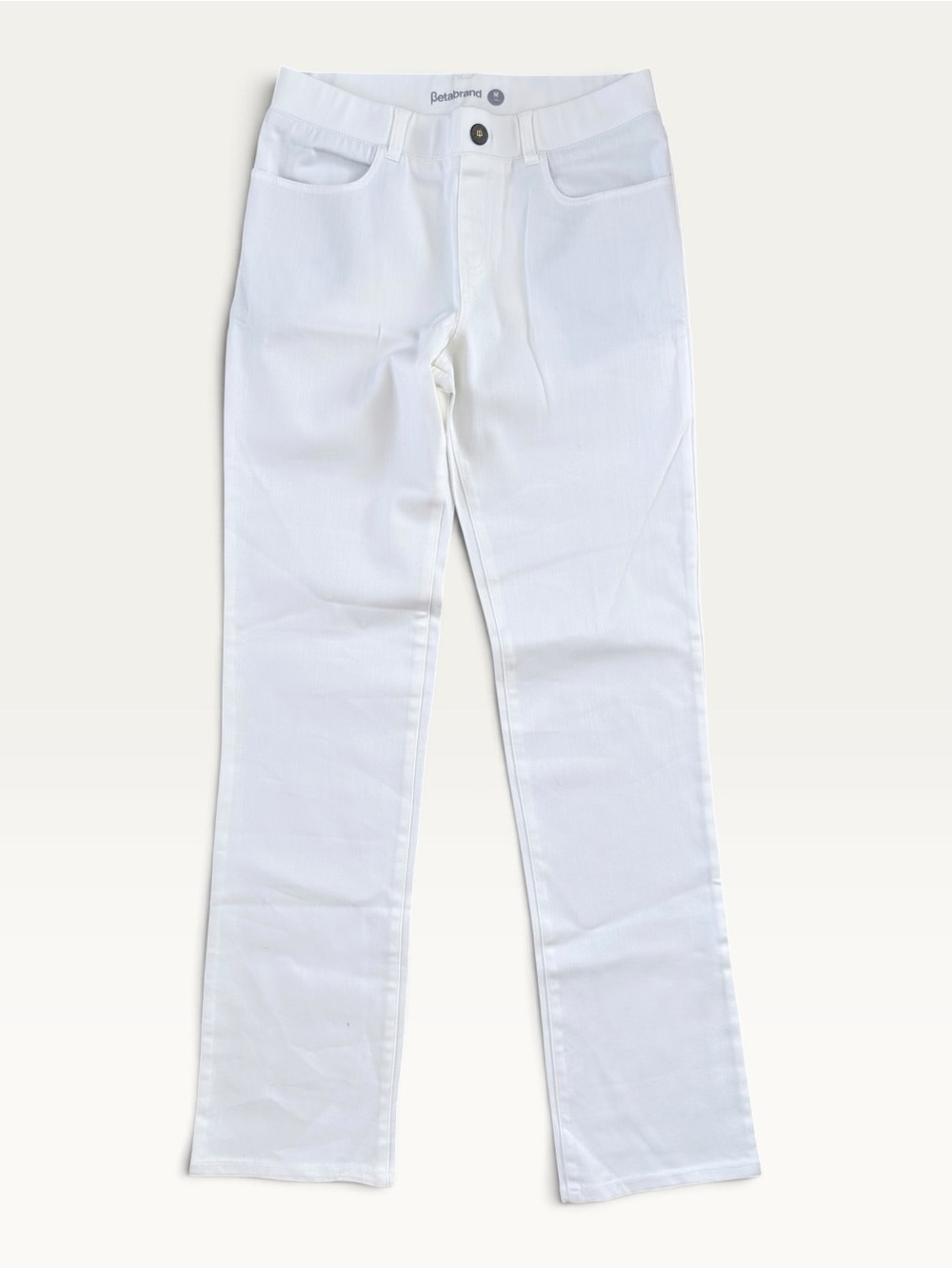 Betabrand White Pull On 4 Pocket Denim Pants Medium Long NWOT